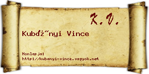 Kubányi Vince névjegykártya